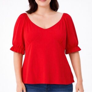 Sugar + Lips L Red Off Shoulder Cropped Princess Seam Blouse Feminine Romantic